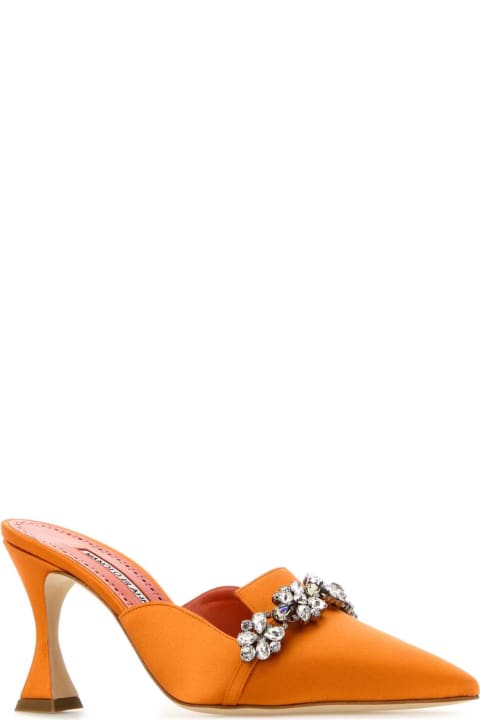 Manolo Blahnik Shoes for Women Manolo Blahnik Orange Satin Permu Mules