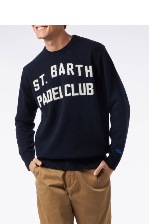 Homeware MC2 Saint Barth Crewneck Sweater Heron With St. Barth Padel Club Jacquard