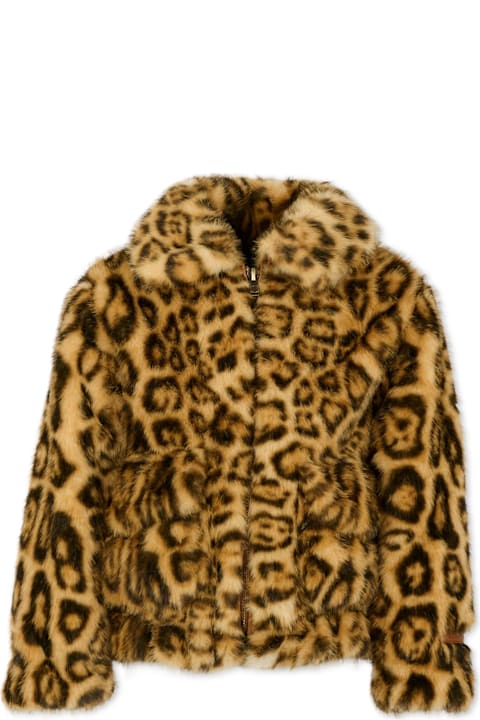 Homeware Lanvin Beige Faux Fur Coat For Girl With Spotted Print.