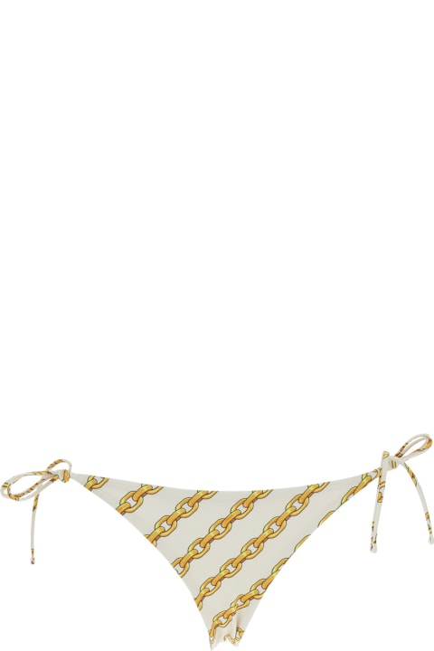 ملابس سباحة لـ السيدات Versace White Bikini Bottom With Adjustable Tie Closure And All-over Chain Print In Tech Fabric Stretch Woman