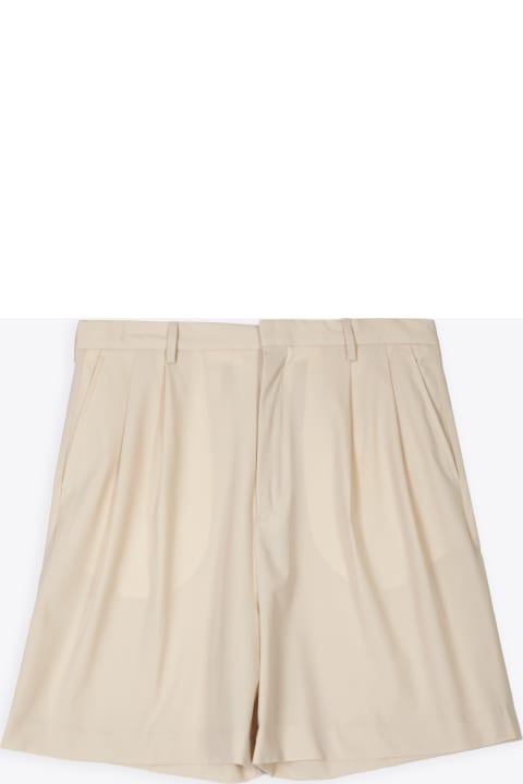 Double Pleated Fine Wool Shorts With A Wide Leg Cream wool pleated short - Mason