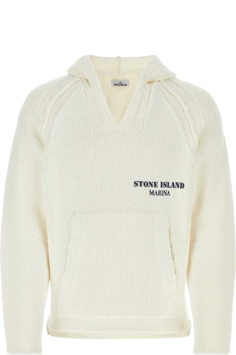 Sweaters for Men Stone Island White Cotton Oversize Sweater