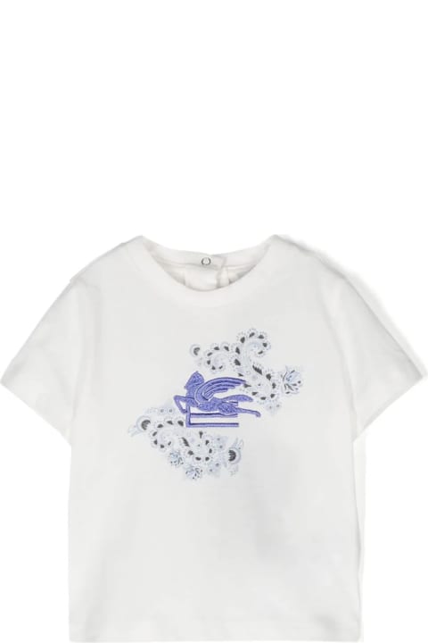 T-Shirts & Polo Shirts for Baby Girls Etro White T-shirt With Light Blue Pegasus Motif