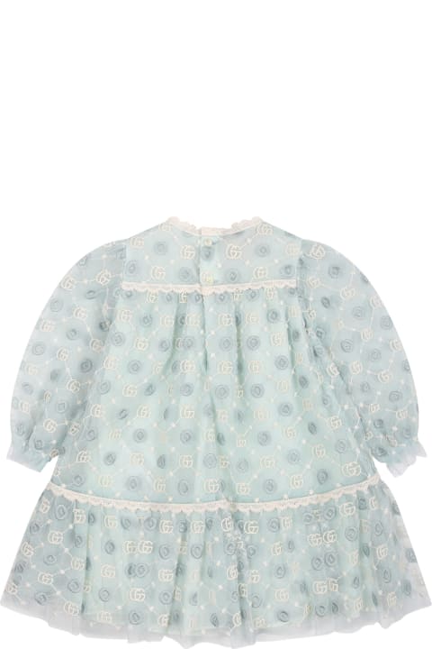 Gucciのベビーボーイズ Gucci Light Blue Dress For Baby Girl With Geometric Pattern And Double G