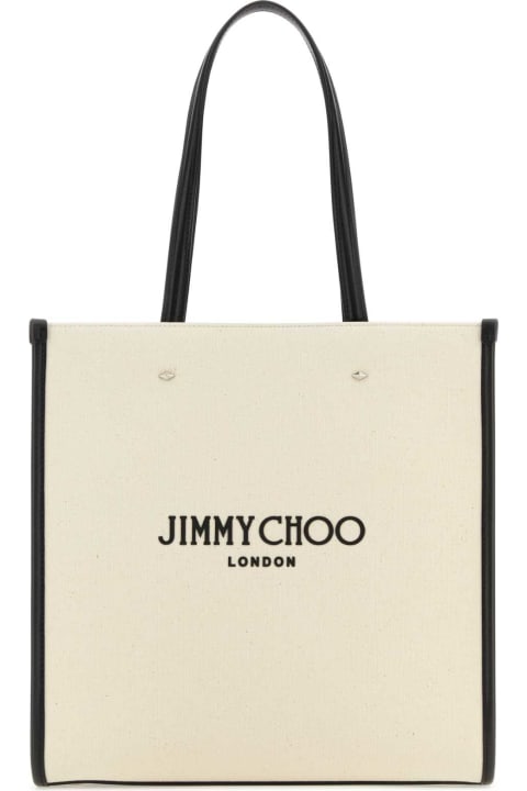 Jimmy Choo Women Jimmy Choo Ivory Canvas N/s Tote M Shopping Bag