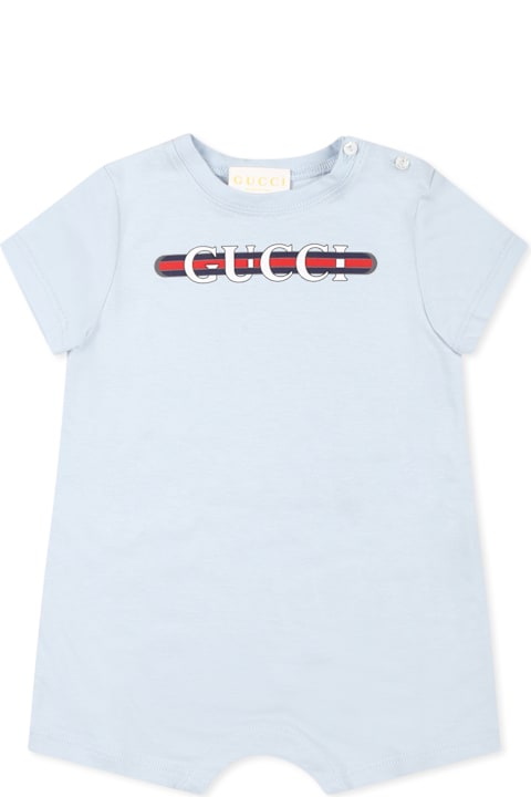 Gucci for Baby Girls Gucci Light Blue Romper Set For Baby Boy With Logo
