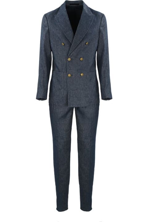 Eleventy Suits for Men Eleventy Denim Effect Double-breasted Suit