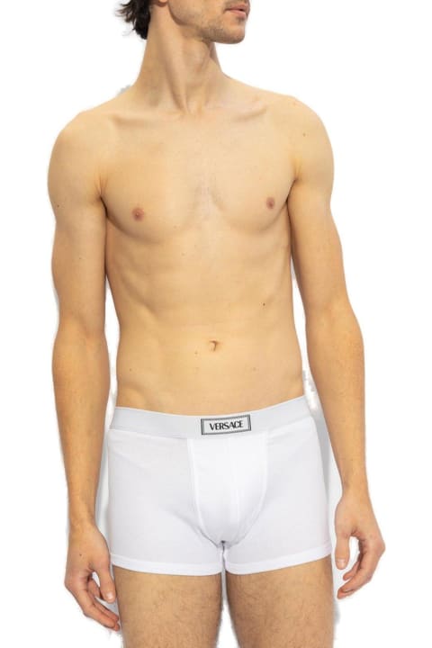 メンズ アンダーウェア Versace 90s Logo-waistband Stretched Boxer Briefs