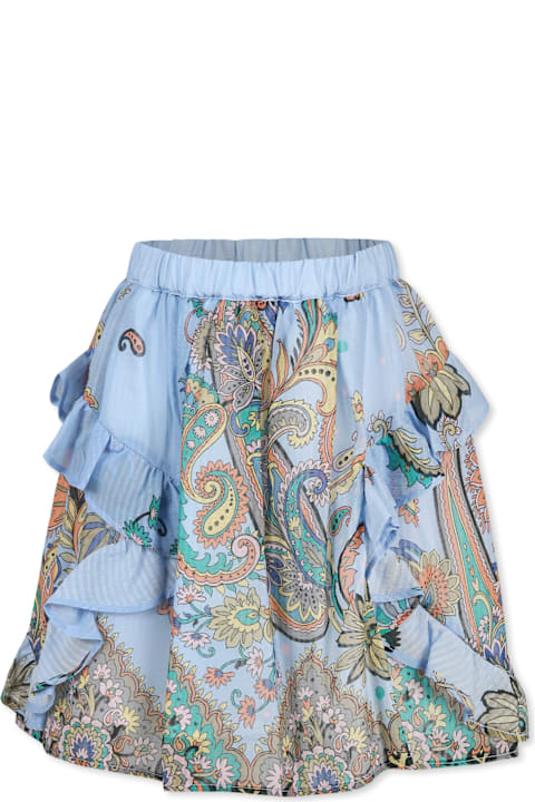 Homeware Etro Light Blue Skirt For Girl With Paisley Print