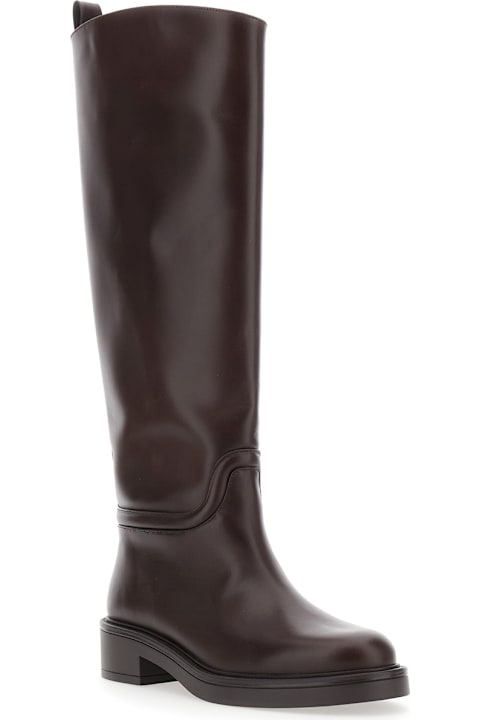 Homeware Stuart Weitzman 'celia' Brown Knee-high Boots With Pull-tab At The Heel In Leather Woman