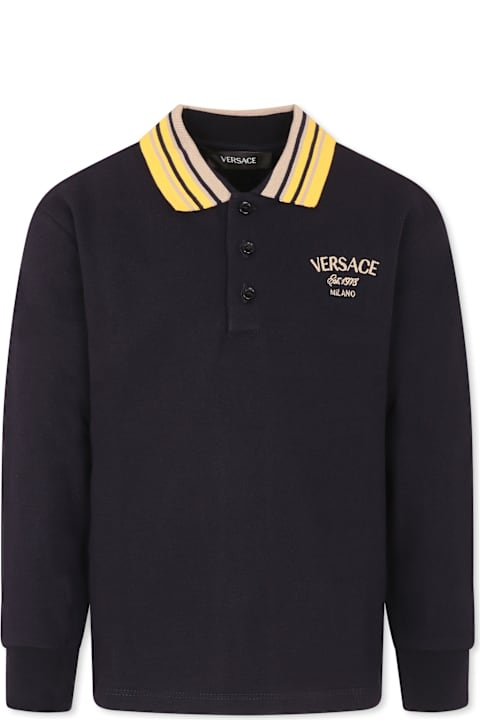 Versace T-Shirts & Polo Shirts for Boys Versace Blue Polo Shirt For Boy With Logo
