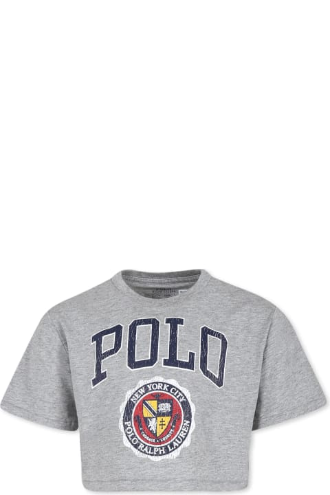 Ralph Lauren T-Shirts & Polo Shirts for Girls Ralph Lauren Grey Crop T-shirt For Girl With Logo