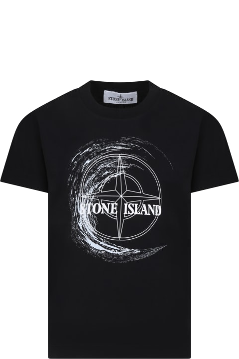 Stone Island Junior for Kids Stone Island Junior Black T-shirt For Boy With Print And Logo