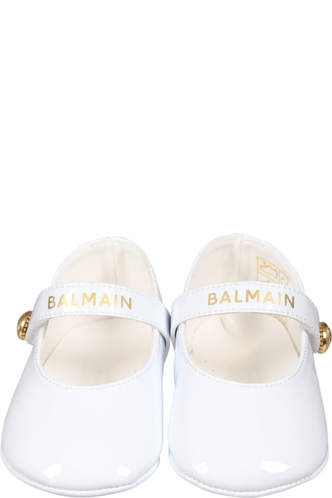 Shoes for Baby Girls Balmain White Ballet Flat For Baby Girl With Logo