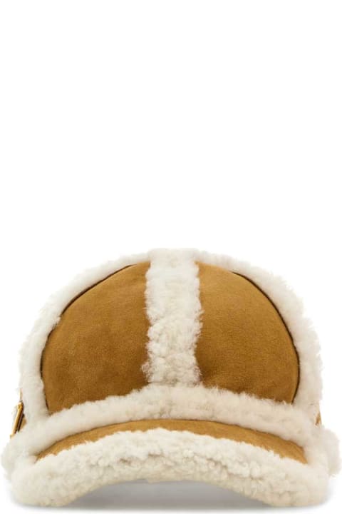 Hair Accessories for Women Prada Beige Shearling Baseball Cap