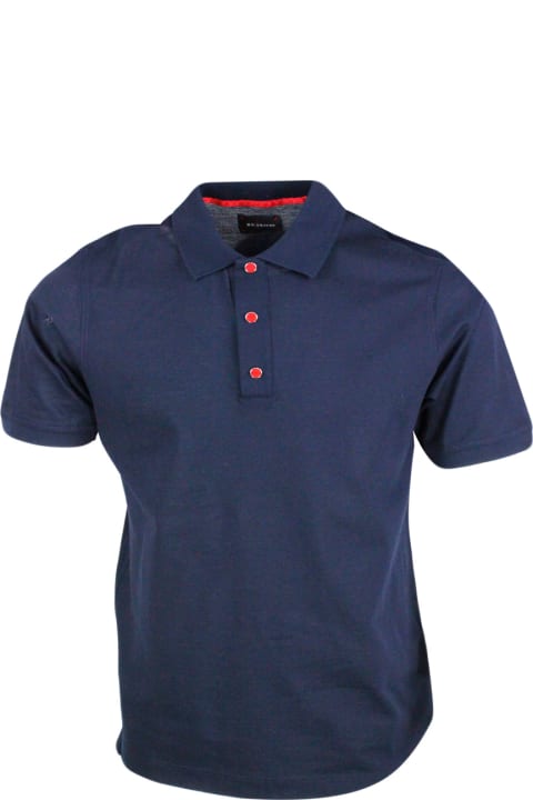 Kiton Men Kiton Short-sleeved Polo Shirt In Very Soft Piqué Cotton With Closure With Three Automatic Buttons With Logo