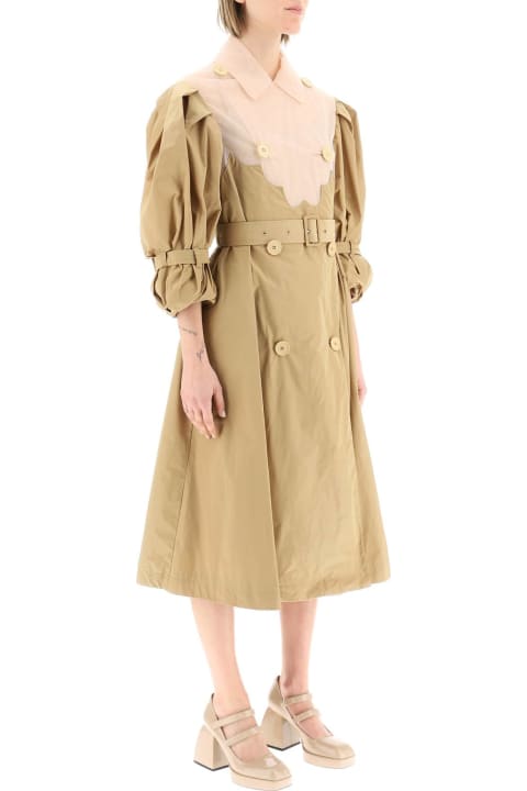 Double-breasted Taffeta Trench Coat With Tulle Inserts