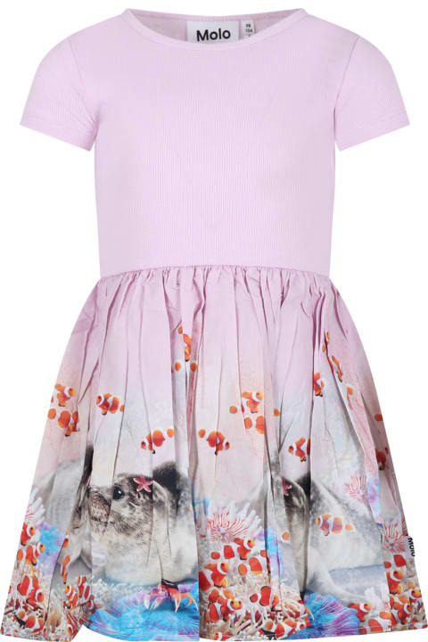 ガールズ Moloのワンピース＆ドレス Molo Pink Dress For Girl Seal Print
