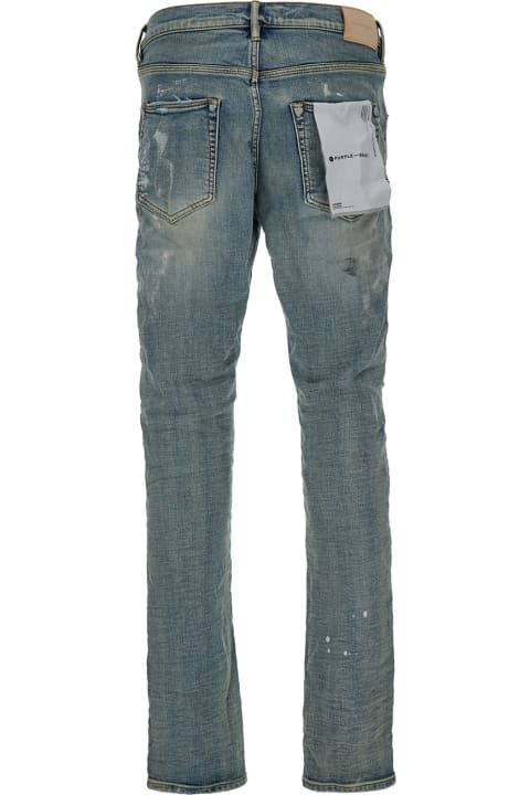 Jeans for Men Purple Brand Light Blue Five Pockets Skinny Jeans With Paint Stains In Cotton Denim Man
