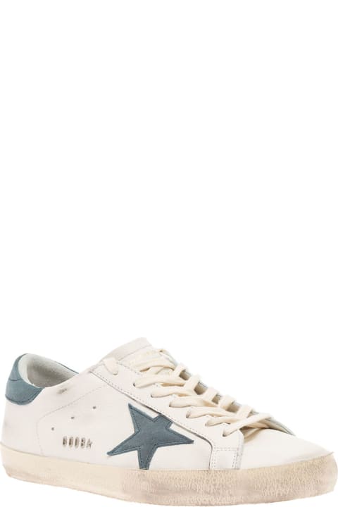 Super Star White And Light Blue Leather Sneakers Golden Goose Man