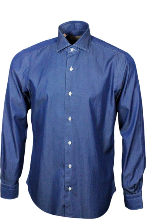 Barba Napoli for Men Barba Napoli Dandylife Denim Shirt With Hand-sewn Italian Collar And Mother-of-pearl Buttons