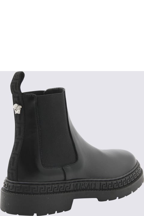 Shoes for Girls Versace Black Leather Ankle Boots