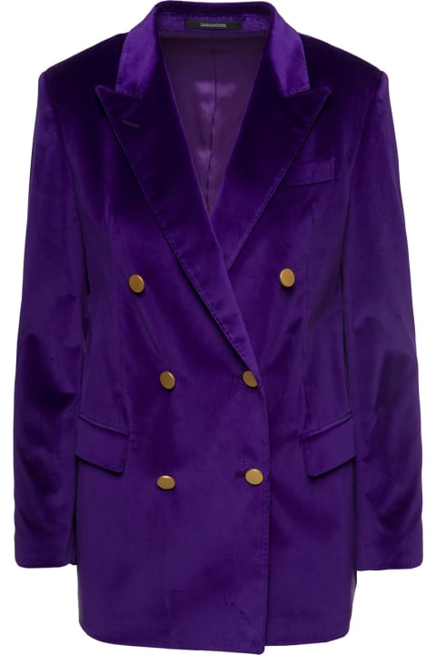 'jasmine' Purple Double Breasted Blazer In Cotton Velvet Woman Tagliatore