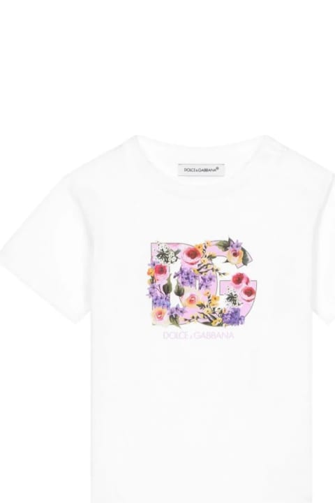 Dolce & Gabbanaのベビーガールズ Dolce & Gabbana White T-shirt With Dg Flower Print