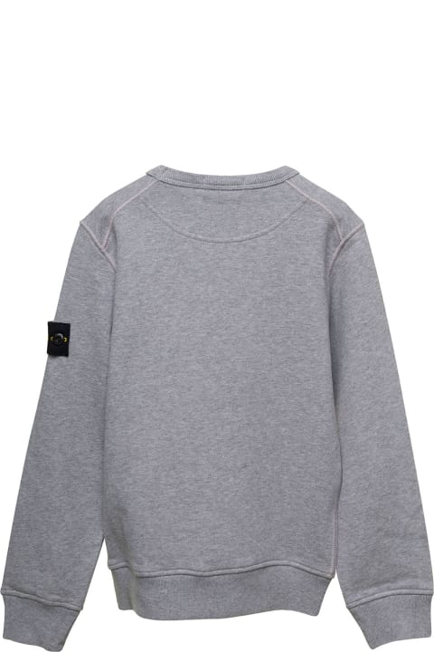 Fashion for Kids Stone Island Junior Grey Long-sleeved Sweatshirt And Patch Logo With Buttons In Cotton Boy