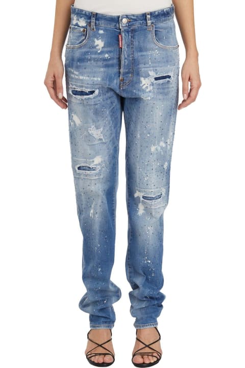Dsquared2 Jeans for Women Dsquared2 Embellished Distressed High-waist Jeans