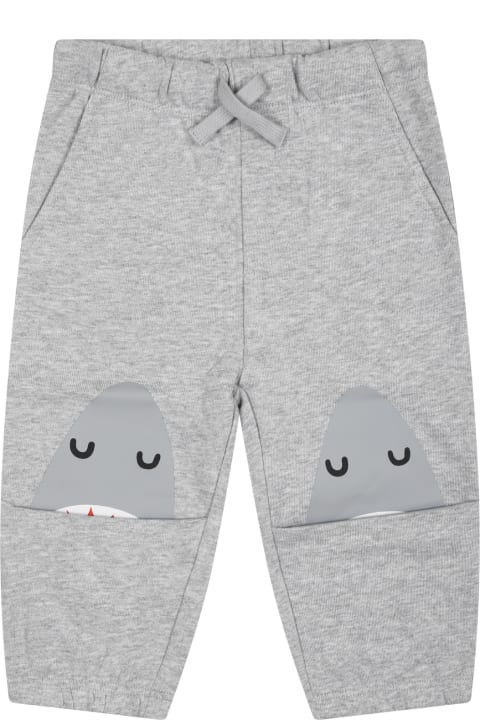 Bottoms for Baby Girls Stella McCartney Kids Gray Trousers For Baby Boy With Shark Fin Print