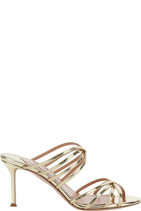 Aquazzura Tell Me Mule 75 Metallic Leather Heeled Sandals For Women