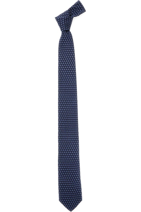 Ferragamo for Men Ferragamo Blue Tie With All-over Mini Logo Print In Silk Man