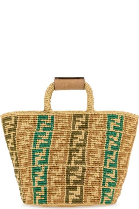 Fendi Embroidered Raffia Ff Shopper Shopping Bag
