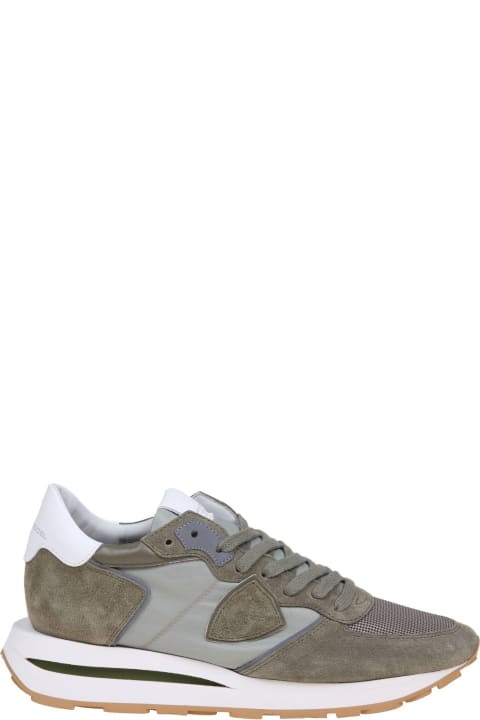 Philippe Model for Men Philippe Model Tropez Haute Low Suede And Nylon Sneakers Color Green
