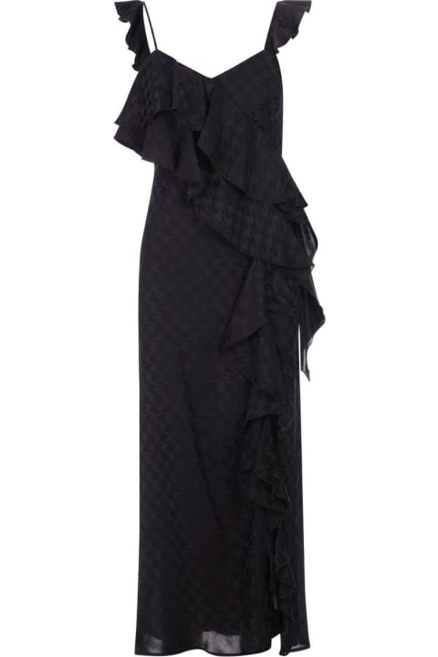 MSGM Dresses for Women MSGM Black Midi Dress With Ruffle And Houndstooth Pattern