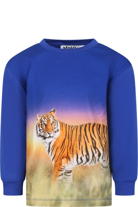 Molo for Kids Molo Blue T-shirt For Boy With Tiger