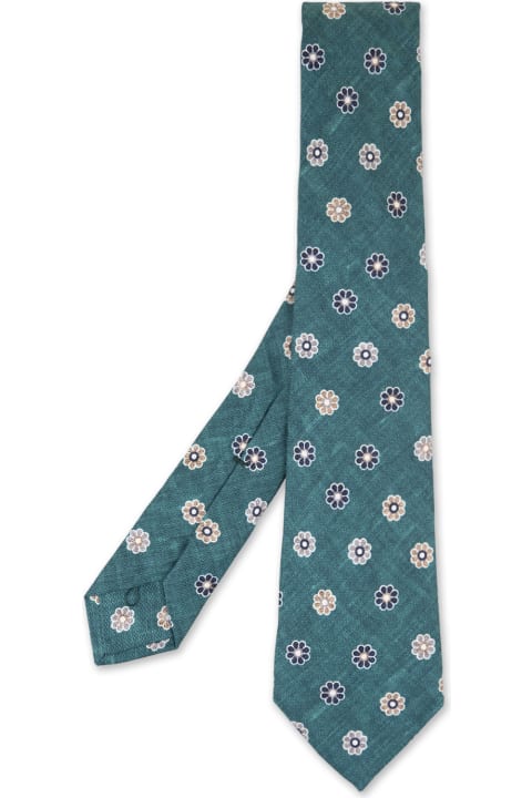 Ties for Men Kiton Green Tie With Flower Pattern