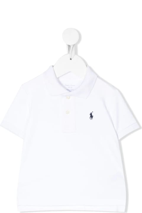 Topwear for Baby Boys Ralph Lauren White Piquet Polo Shirt With Navy Blue Pony