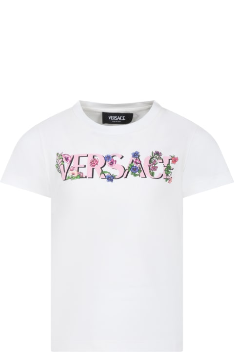 Versace Kids Versace White T-shirt For Girl With Logo