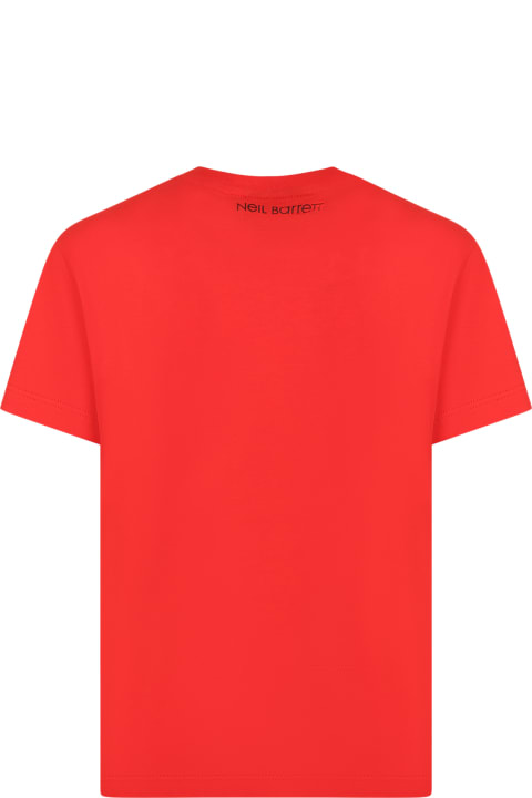 Neil Barrett Kids Neil Barrett Red T-shirt For Boy With Iconic Lightning Bolts