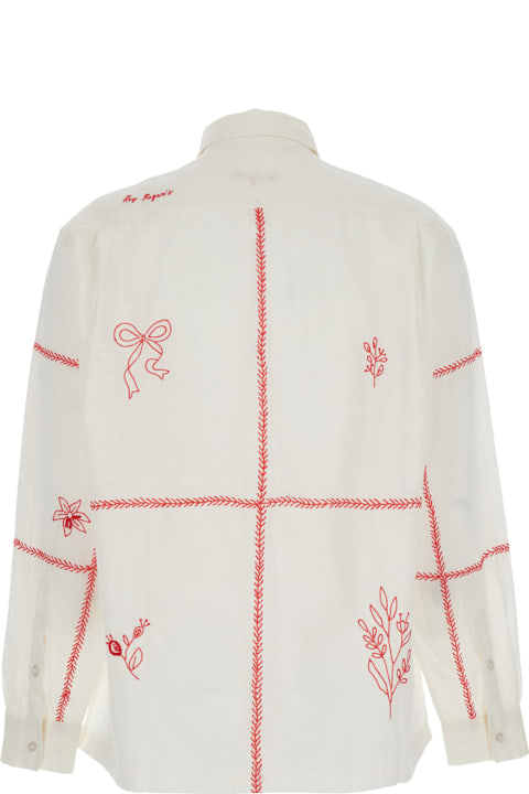 Roy Rogers for Men Roy Rogers Sh) Shirt Harvest Old Glory Flower Embroidery Washed White/coral