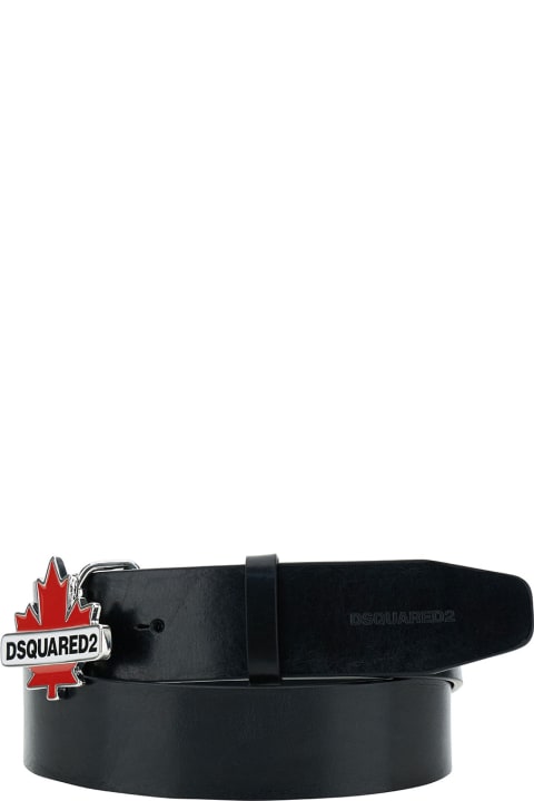 Black Belt With Maple Leaf Buckle In Leather Man