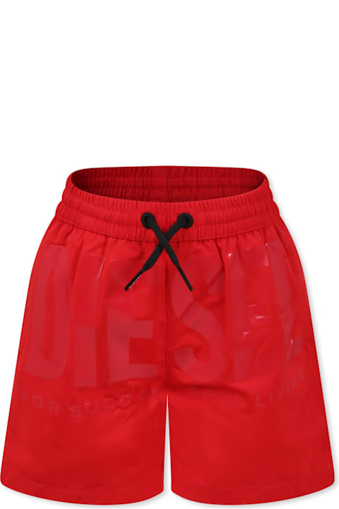 Homeware Diesel Red Swim Shorts For Boy With Logo