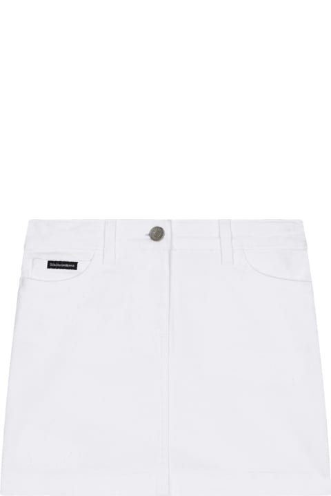 Dolce & Gabbana for Girls Dolce & Gabbana 5 Pocket White Denim Skirt With Tears