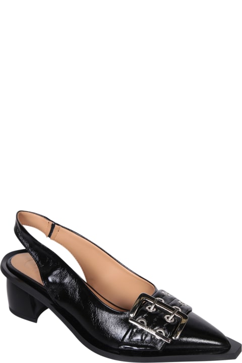 Ganni Flat Shoes for Women Ganni Ganni Black Buckle Tacco Naplack Ballerinas