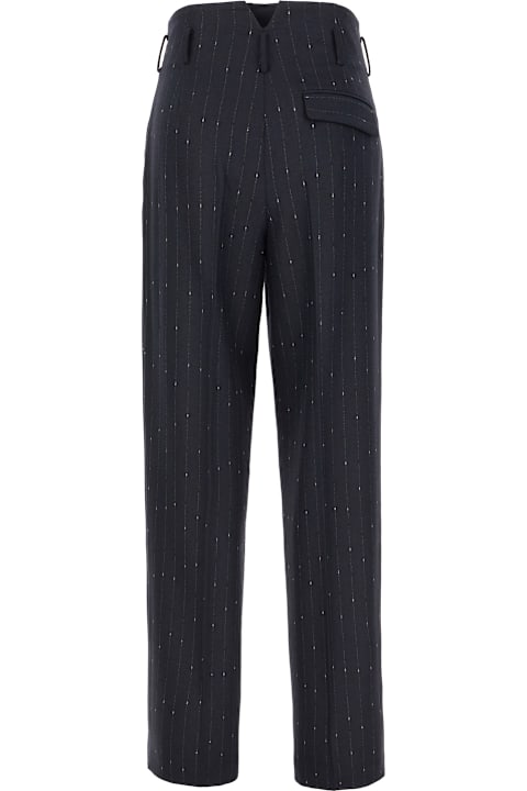 Genny سراويل طويلة وقصيرة لـ السيدات Genny Navy Blue Stretch Wool Blend Pants