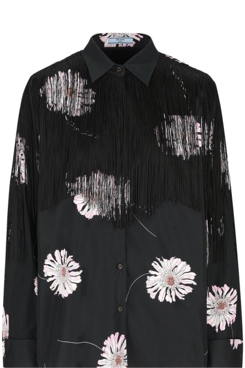 Prada Clothing for Women Prada Rose-printed Long-sleeved Fringed Shirt