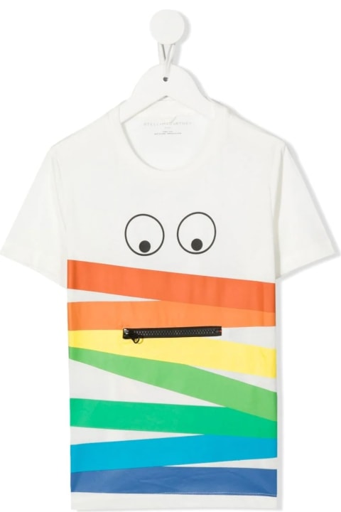 T-shirt Kids Bianca Con Zip E Stampa Grafica Multicolore