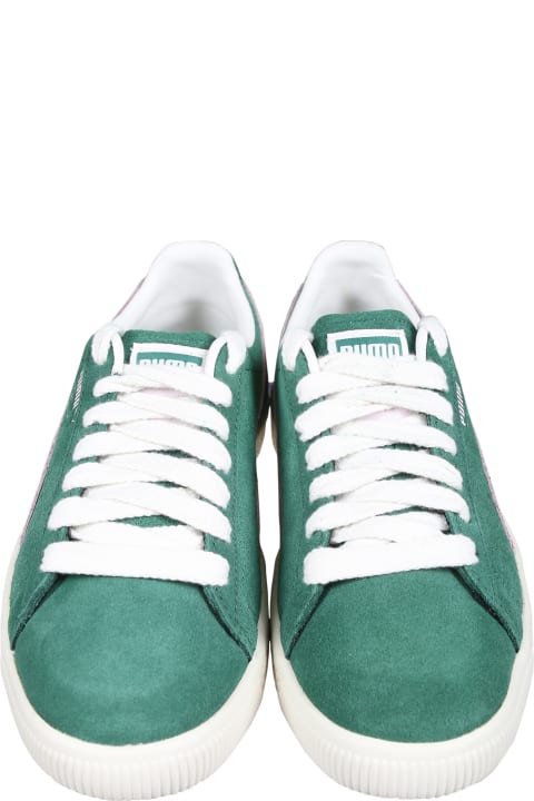 Shoes for Boys Puma Green Clyde Sneakers For Kids With Logo